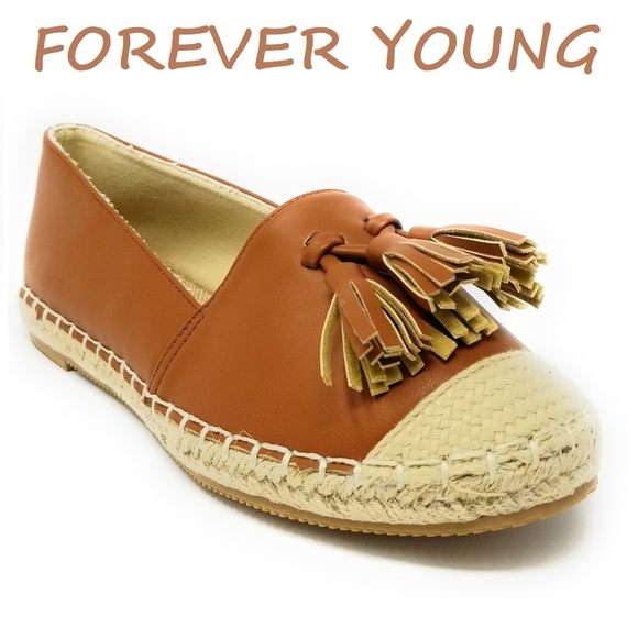 Forever Young Shoes - Women Espadrille Flats with Tassels, E-2605, Camel Forever Young Shoes - Women Espadrille Flats with Tassels, E-2605, Camel